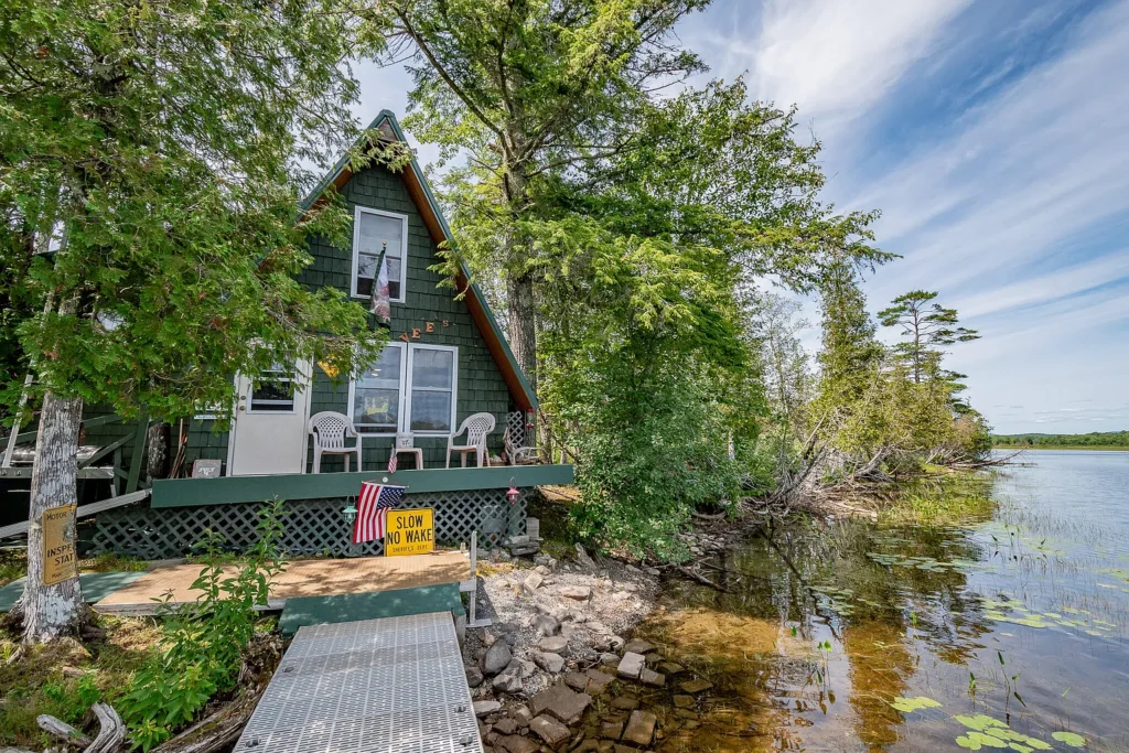 Private Island A-Frame Retreat on the Sebec River